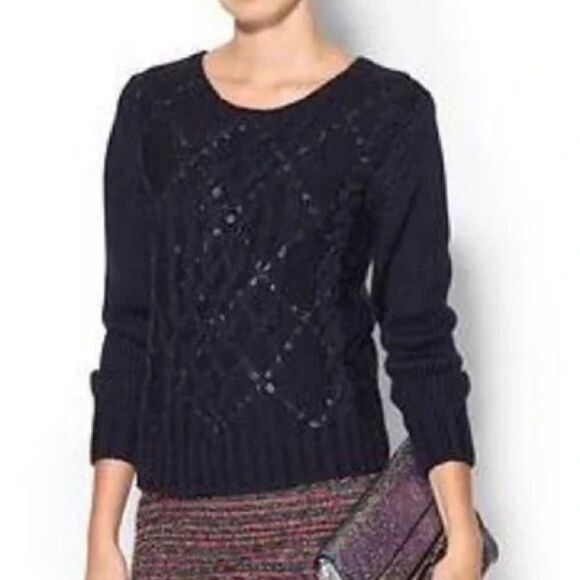 Parker Woven Leather Chunky Sweater Size Large - Picture 1 of 6